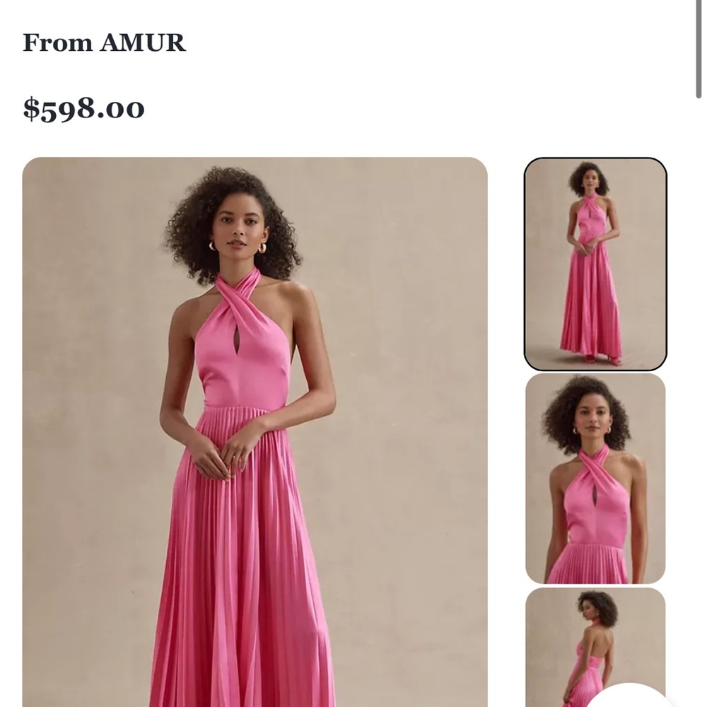 AMUR Kaleb Twist Halter Pleated Midi Dress in Hot pink - Picture 3 of 9